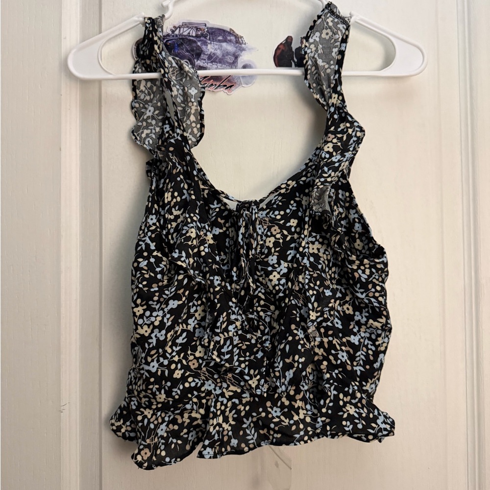 Free People Black and Cream Floral Blouse